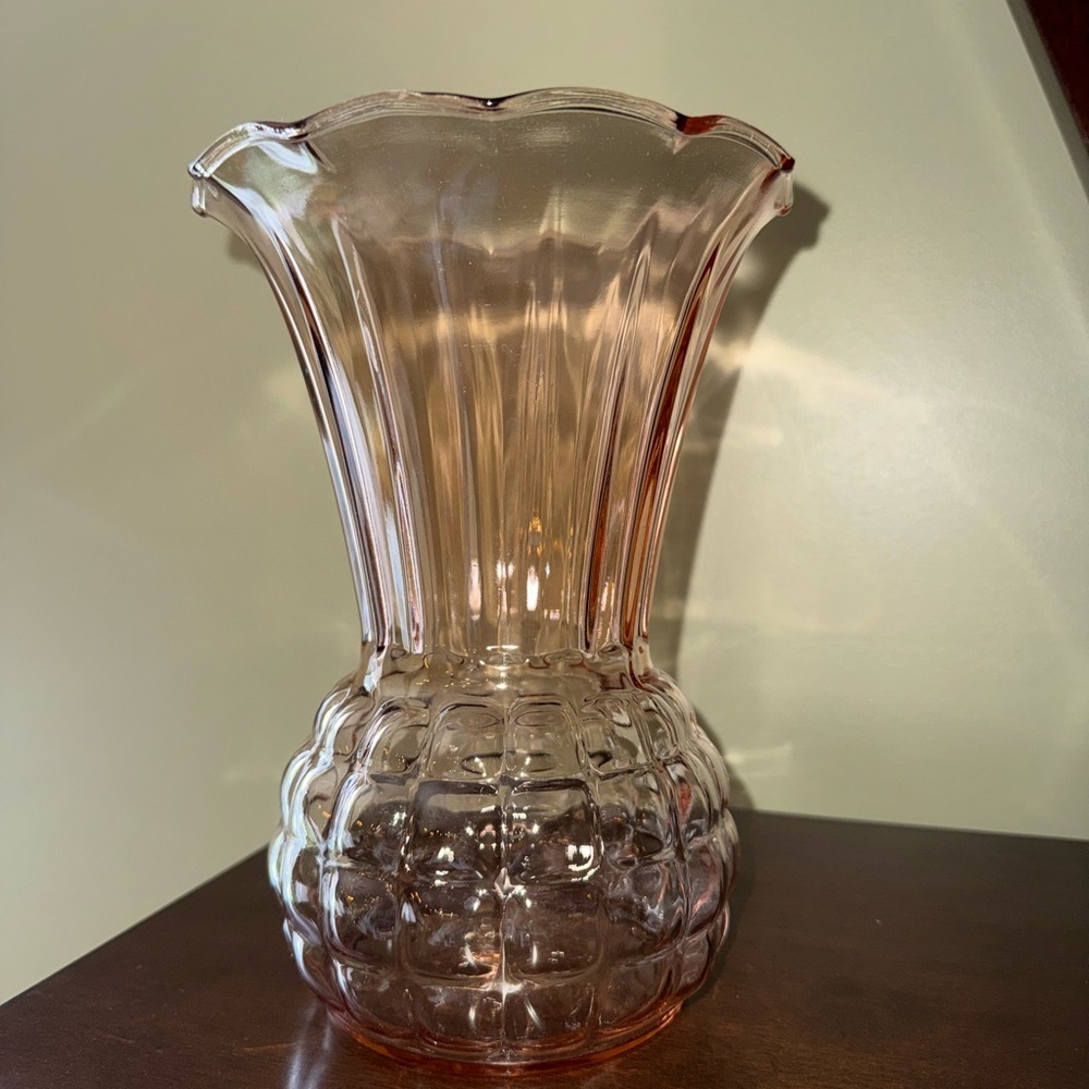 Vintage Anchor Hocking Pink Depression Glass Pineapple
Waffle Vase - Picture 2 of 5